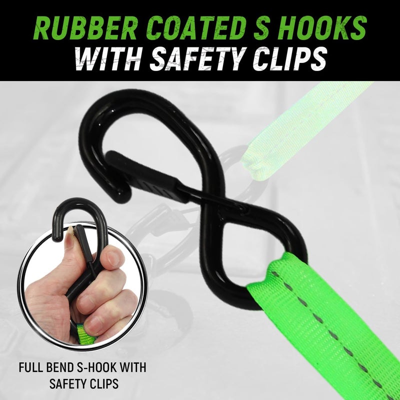Tow-max Retractable Ratchet Straps(4 Pack) - 1in x 10ft Self Retracting Ratchet Straps with Soft Loops, 1,500 lbs Break Strength Retractable Tie Down Straps, Easy Retract for Motorcyle, Cargo, Truck, Trailer - Image 3